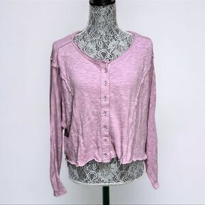 Urban Outfitters Cropped Dolman Sleeve Button-Down Top | Pink Heather | Size XS